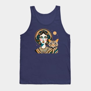 Woman and Cat Gustav Klimt Style Tank Top